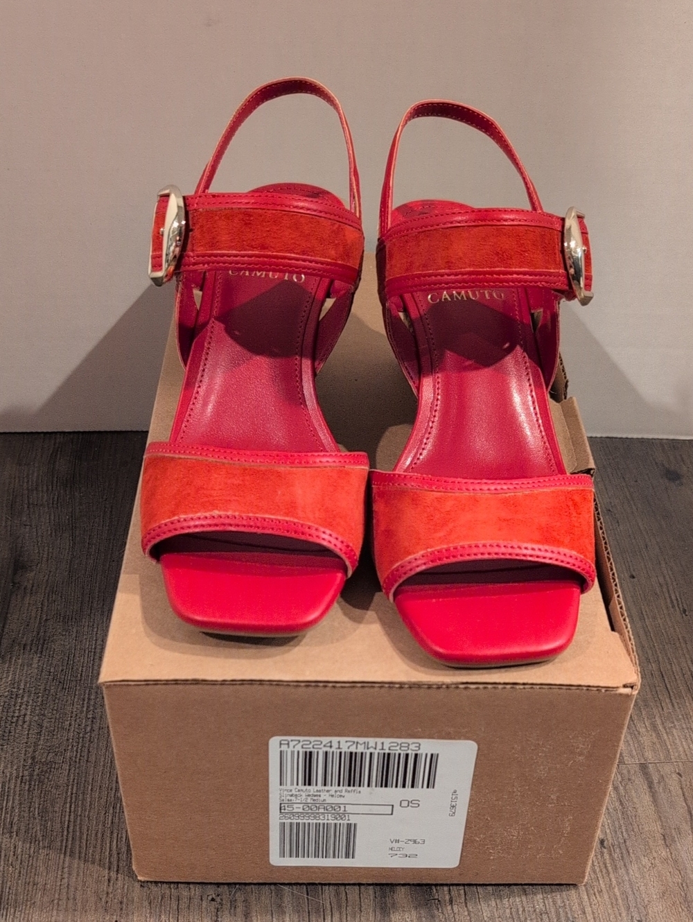 Vince Camuto Red Suede Block Heel Sandals with Ankle Strap